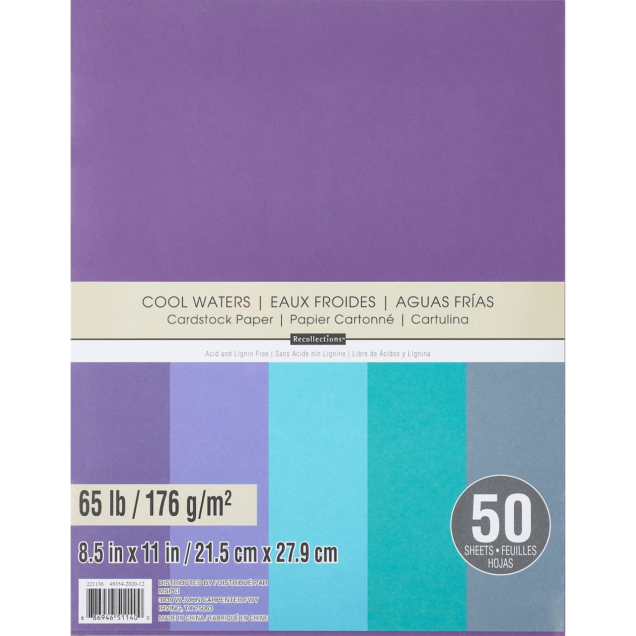 12 Packs: 50 ct. (600 total) Cool Water 8.5" x 11" Cardstock Paper by Recollections™